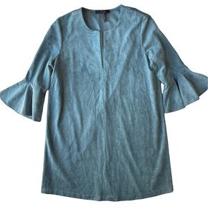 BCBG MAXAZRIA Catier Faux Suede Bell Sleeve Shift Short Dress Womens Medium Blue